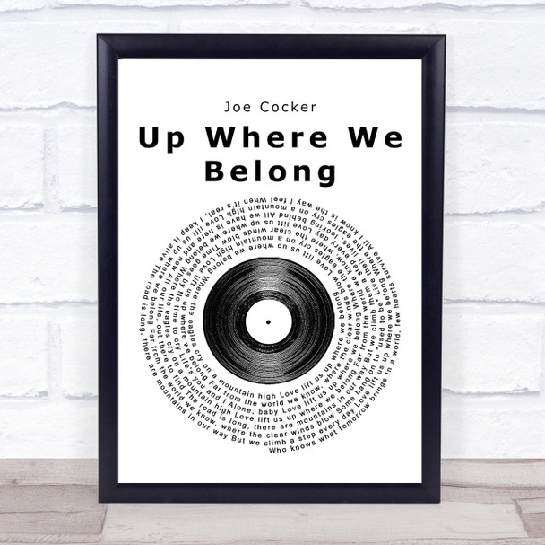 Joe Cocker Up Where We Belong Vinyl Record Song Lyric Quote Print