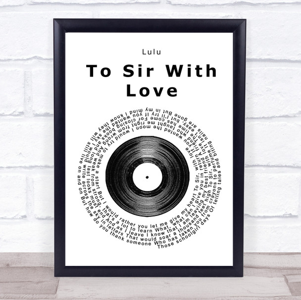 Lulu To Sir With Love Vinyl Record Song Lyric Quote Print