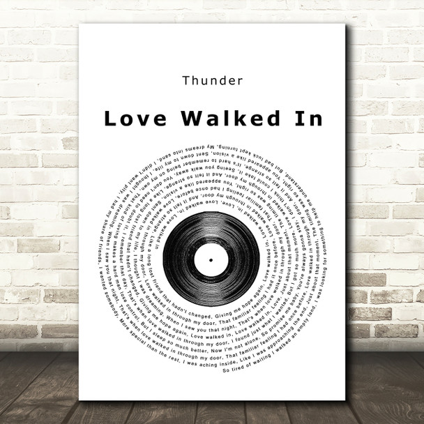Thunder Love Walked In Vinyl Record Song Lyric Quote Print