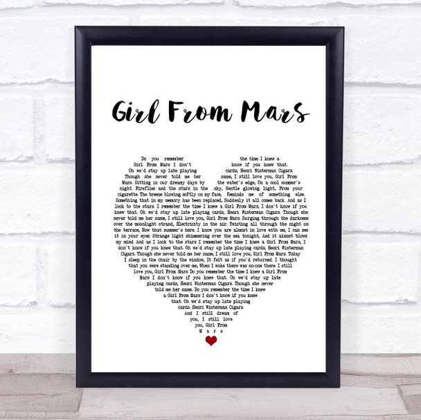 Ash Girl From Mars Heart Song Lyric Quote Print