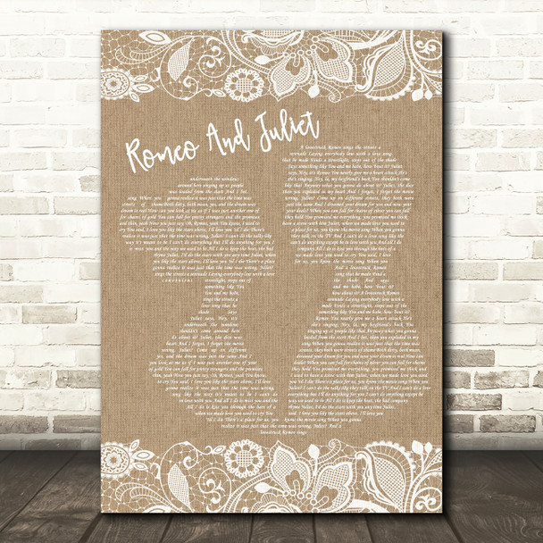 Dire Straits Romeo And Juliet Burlap & Lace Song Lyric Quote Print
