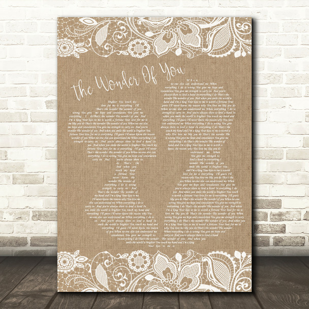 Elvis Presley The Wonder Of You Burlap & Lace Song Lyric Quote Print