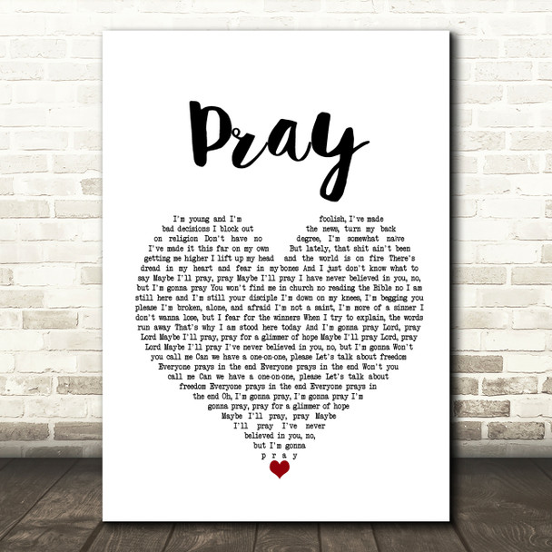 Sam Smith Pray Heart Song Lyric Quote Print