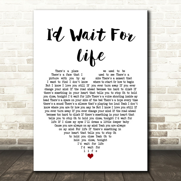 Take That I'd Wait For Life Heart Song Lyric Quote Print