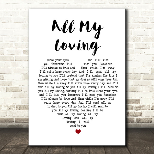 The Beatles All My Loving Heart Song Lyric Quote Print