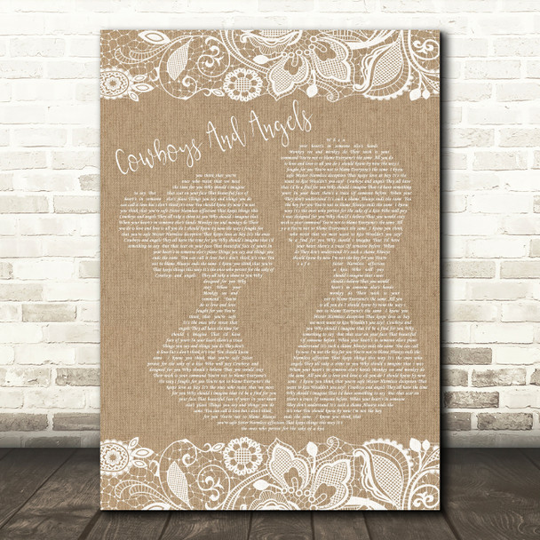 George Michael Cowboys And Angels Burlap & Lace Song Lyric Quote Print