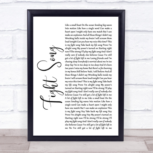 Rachel Platten Fight Song White Script Song Lyric Quote Print