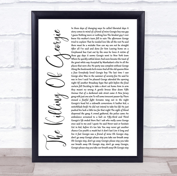 Rod Stewart The Killing Of Georgie White Script Song Lyric Quote Print