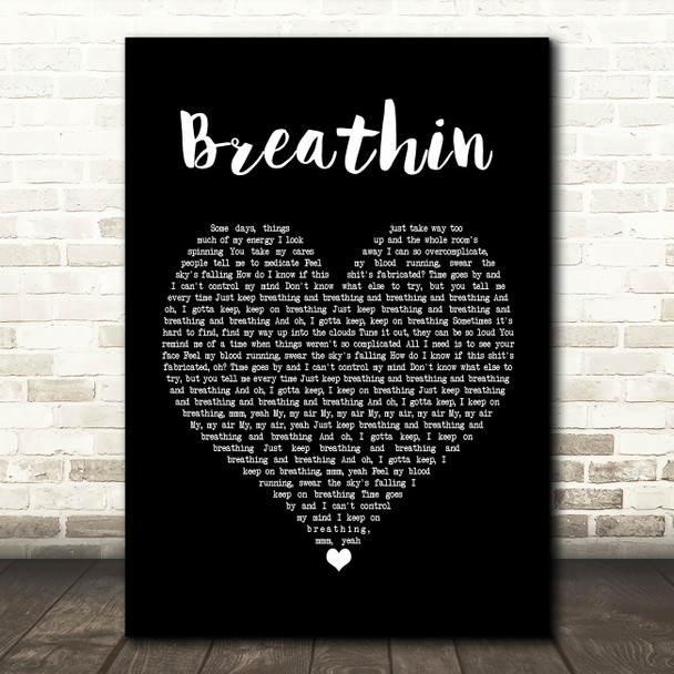 Ariana Grande Breathin Black Heart Song Lyric Framed Print