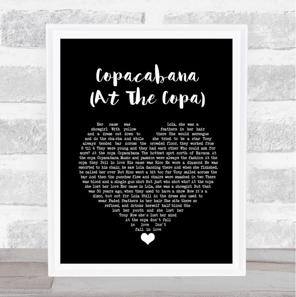 Barry Manilow Copacabana (At The Copa) Black Heart Song Lyric Framed Print