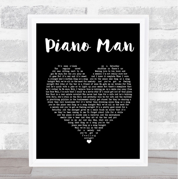 Billy Joel Piano Man Black Heart Song Lyric Framed Print