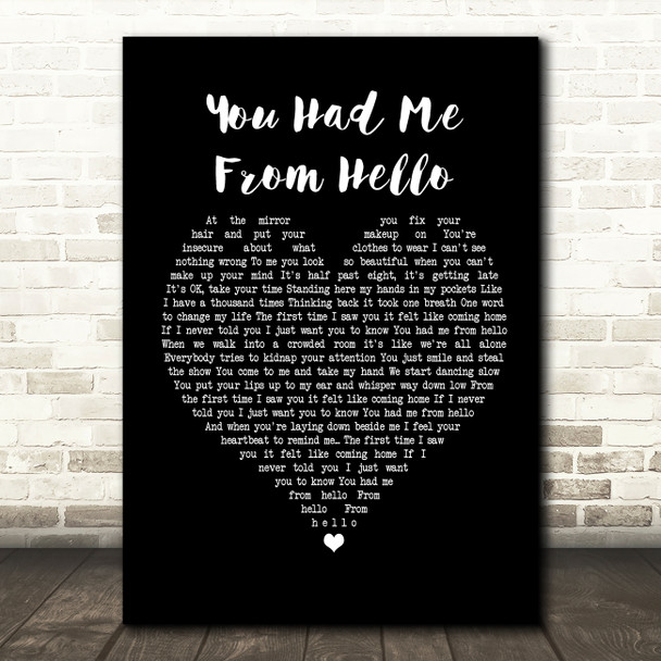 Bon Jovi You Had Me From Hello Black Heart Song Lyric Framed Print