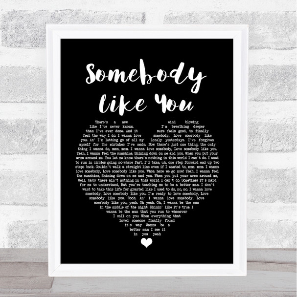 Keith Urban Somebody Like You Black Heart Song Lyric Framed Print