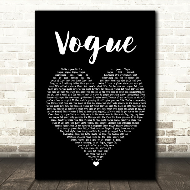 Madonna Vogue Black Heart Song Lyric Framed Print