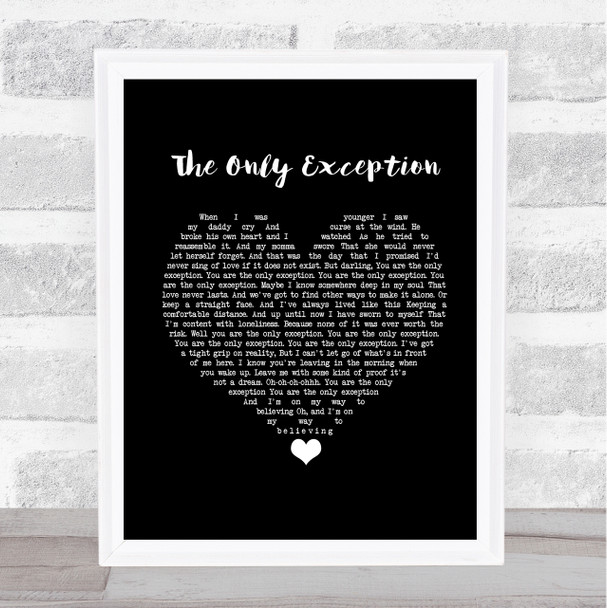 Paramore The Only Exception Black Heart Song Lyric Framed Print