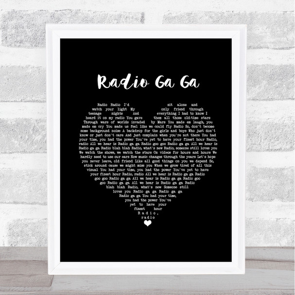 Queen Radio Ga Ga Black Heart Song Lyric Framed Print
