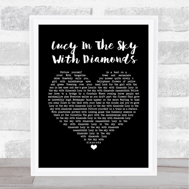 The Beatles Lucy In The Sky With Diamonds Black Heart Song Lyric Framed Print