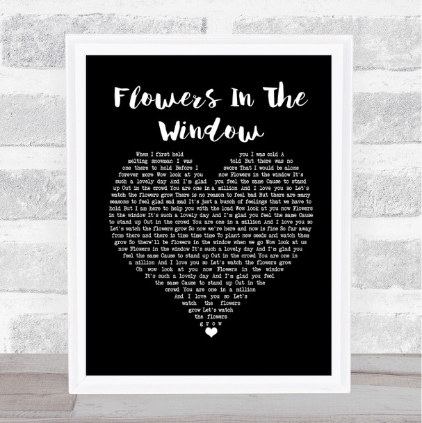 Travis Flowers In The Window Black Heart Song Lyric Framed Print