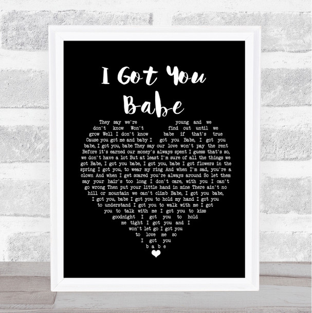 UB40 I Got You Babe Black Heart Song Lyric Framed Print