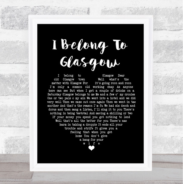 Will Fyffe I Belong To Glasgow Black Heart Song Lyric Framed Print