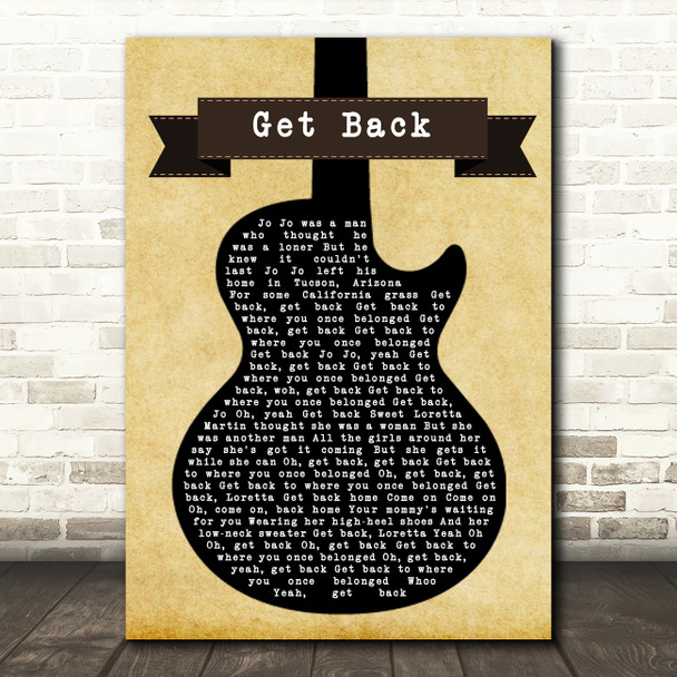 The Beatles Get Back Black Guitar Song Lyric Framed Print