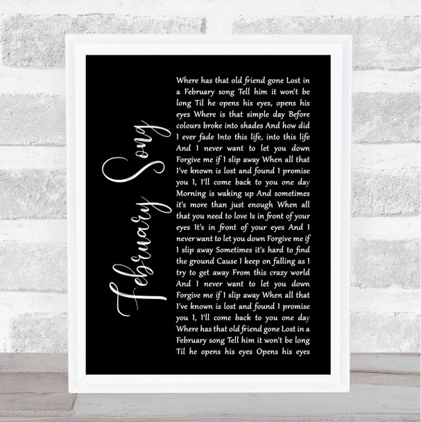 Josh Groban February Song Black Script Song Lyric Framed Print