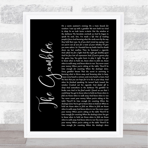 Kenny Rogers The Gambler Black Script Song Lyric Framed Print