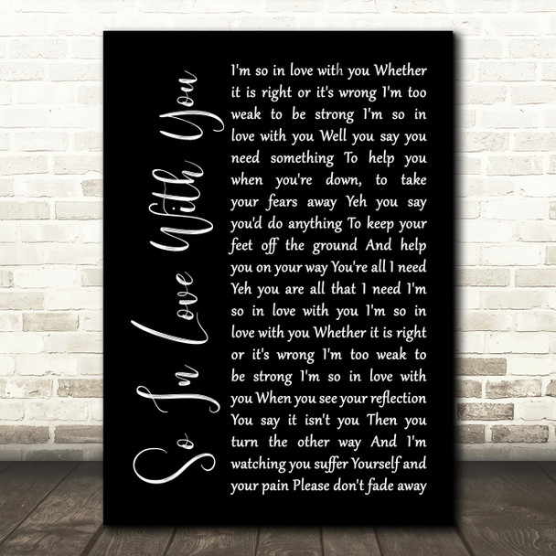 Texas So In Love With You Black Script Song Lyric Framed Print