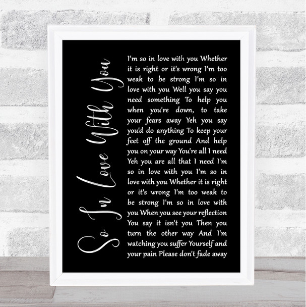 Texas So In Love With You Black Script Song Lyric Framed Print