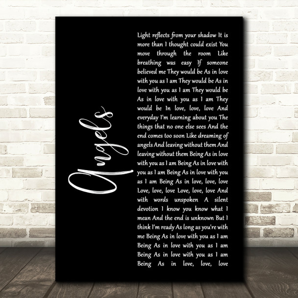 The xx Angels Black Script Song Lyric Framed Print