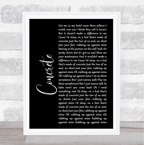 Tom Odell Concrete Black Script Song Lyric Framed Print