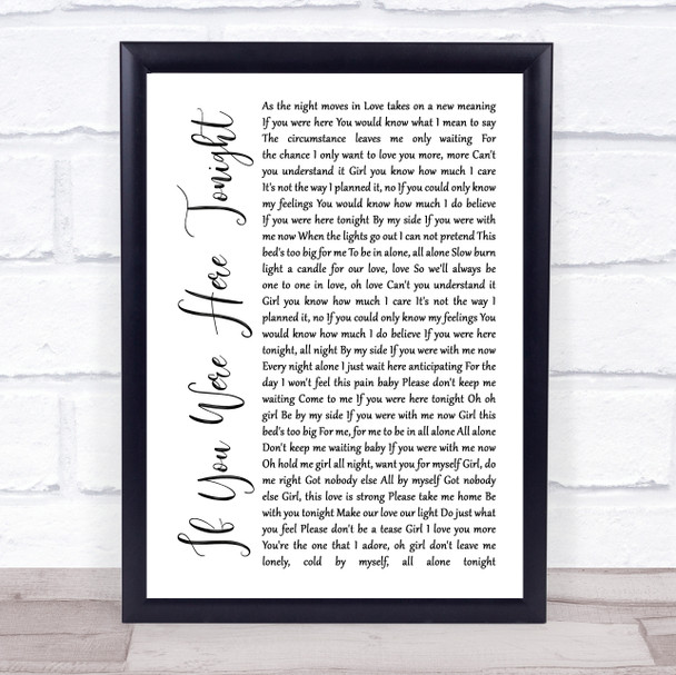 Alexander O'Neal If You Were Here Tonight White Script Song Lyric Framed Print