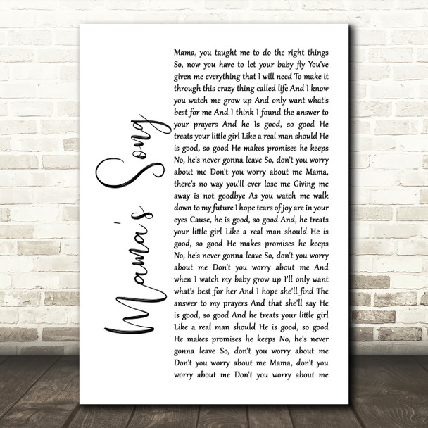 Carrie Underwood Mama's Song White Script Song Lyric Framed Print