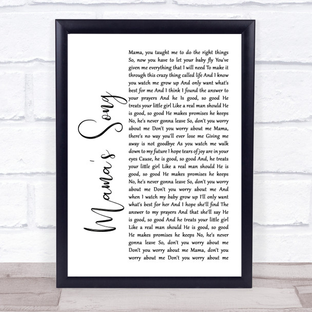 Carrie Underwood Mama's Song White Script Song Lyric Framed Print