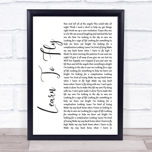 Foo Fighters Learn To Fly White Script Song Lyric Framed Print