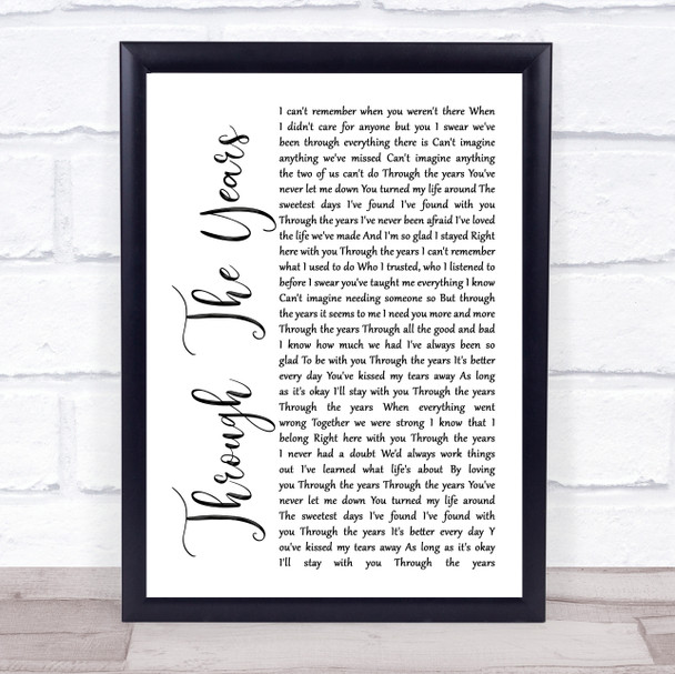 Kenny Rogers Through The Years White Script Song Lyric Framed Print