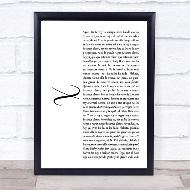 Nicky Jam x J Balvin X White Script Song Lyric Framed Print