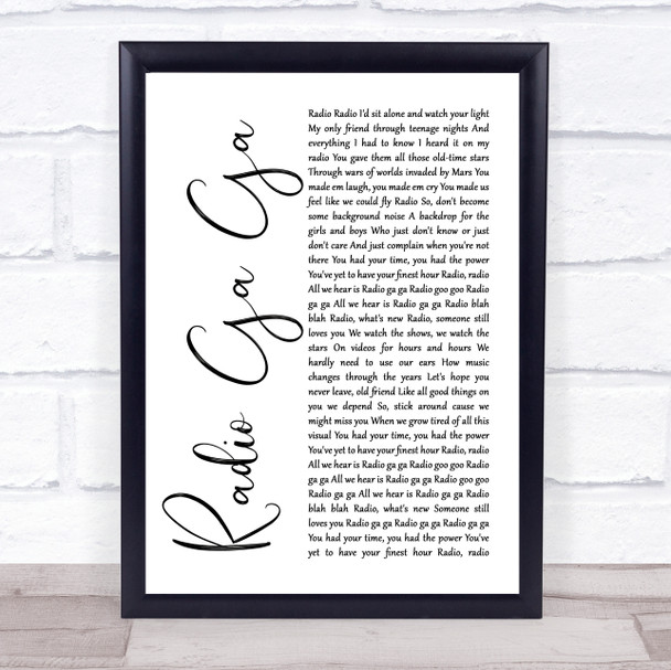 Queen Radio Ga Ga White Script Song Lyric Framed Print