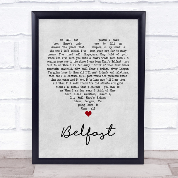 Barnbrack Belfast Grey Heart Song Lyric Framed Print