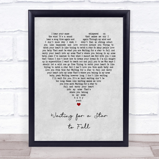 Boy Meets Girl Waiting for a Star to Fall Grey Heart Song Lyric Framed Print