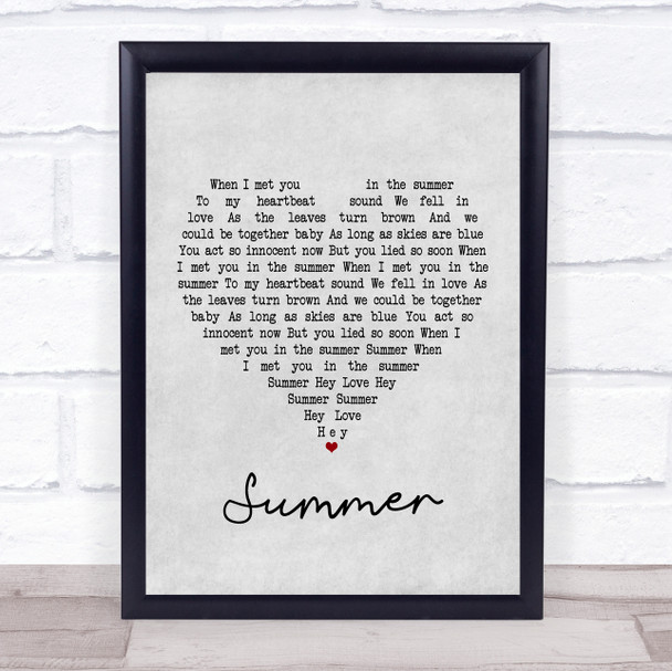 Calvin Harris Summer Grey Heart Song Lyric Framed Print