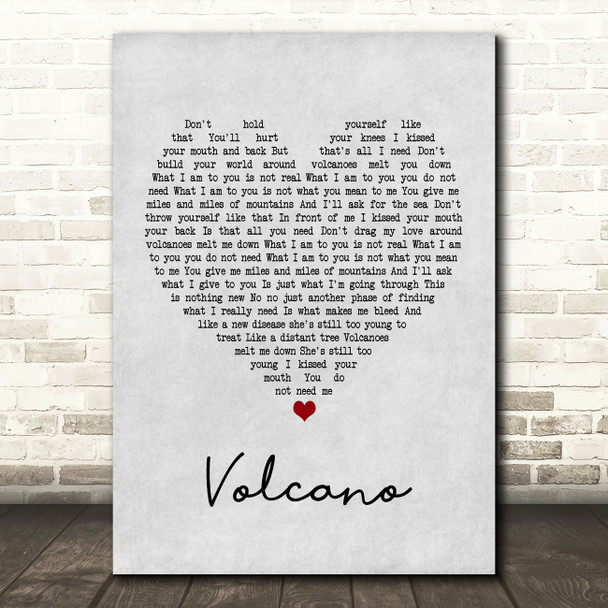 Damien Rice Volcano Grey Heart Song Lyric Framed Print
