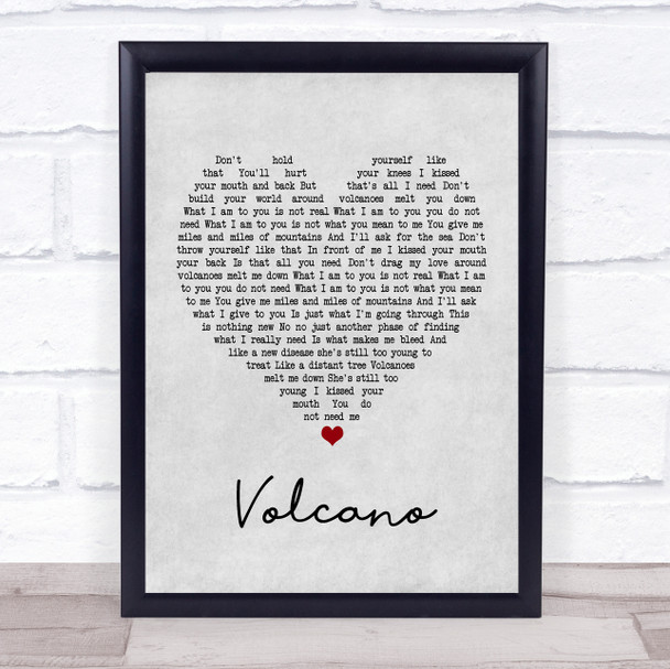 Damien Rice Volcano Grey Heart Song Lyric Framed Print