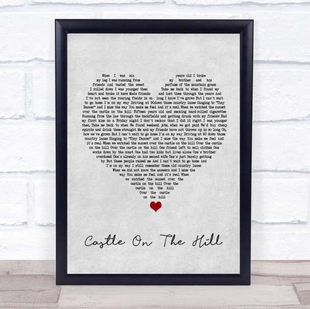 Ed Sheeran Castle On The Hill Grey Heart Song Lyric Framed Print