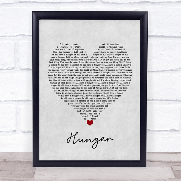 Florence + The Machine Hunger Grey Heart Song Lyric Framed Print