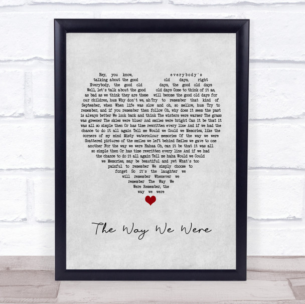 Gladys Knight The Way We Were -Try To Remember Grey Heart Song Lyric Framed Print