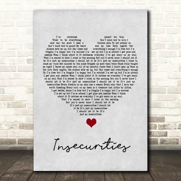 Jess Glynne Insecurities Grey Heart Song Lyric Framed Print