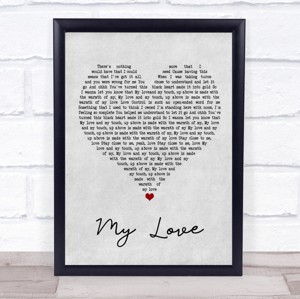 Jess Glynne My Love (Acoustic) Grey Heart Song Lyric Framed Print