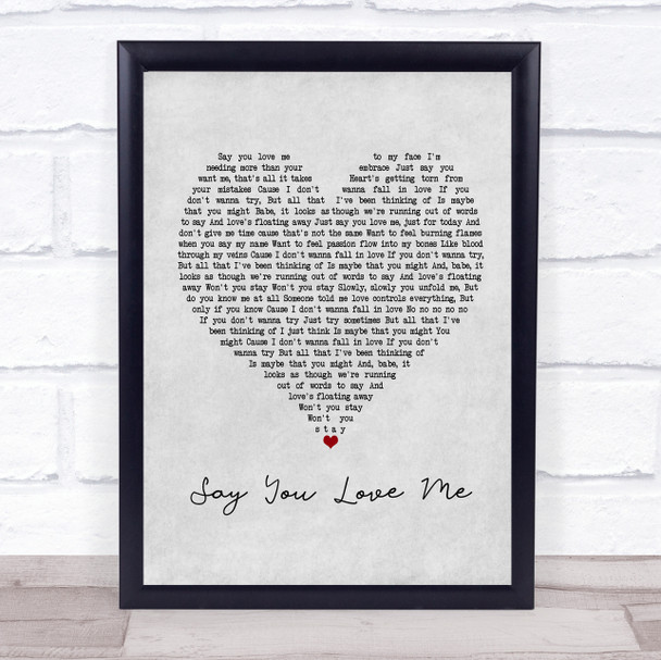 Jessie Ware Say You Love Me Grey Heart Song Lyric Framed Print