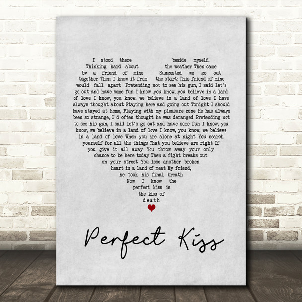 New Order Perfect Kiss Grey Heart Song Lyric Framed Print